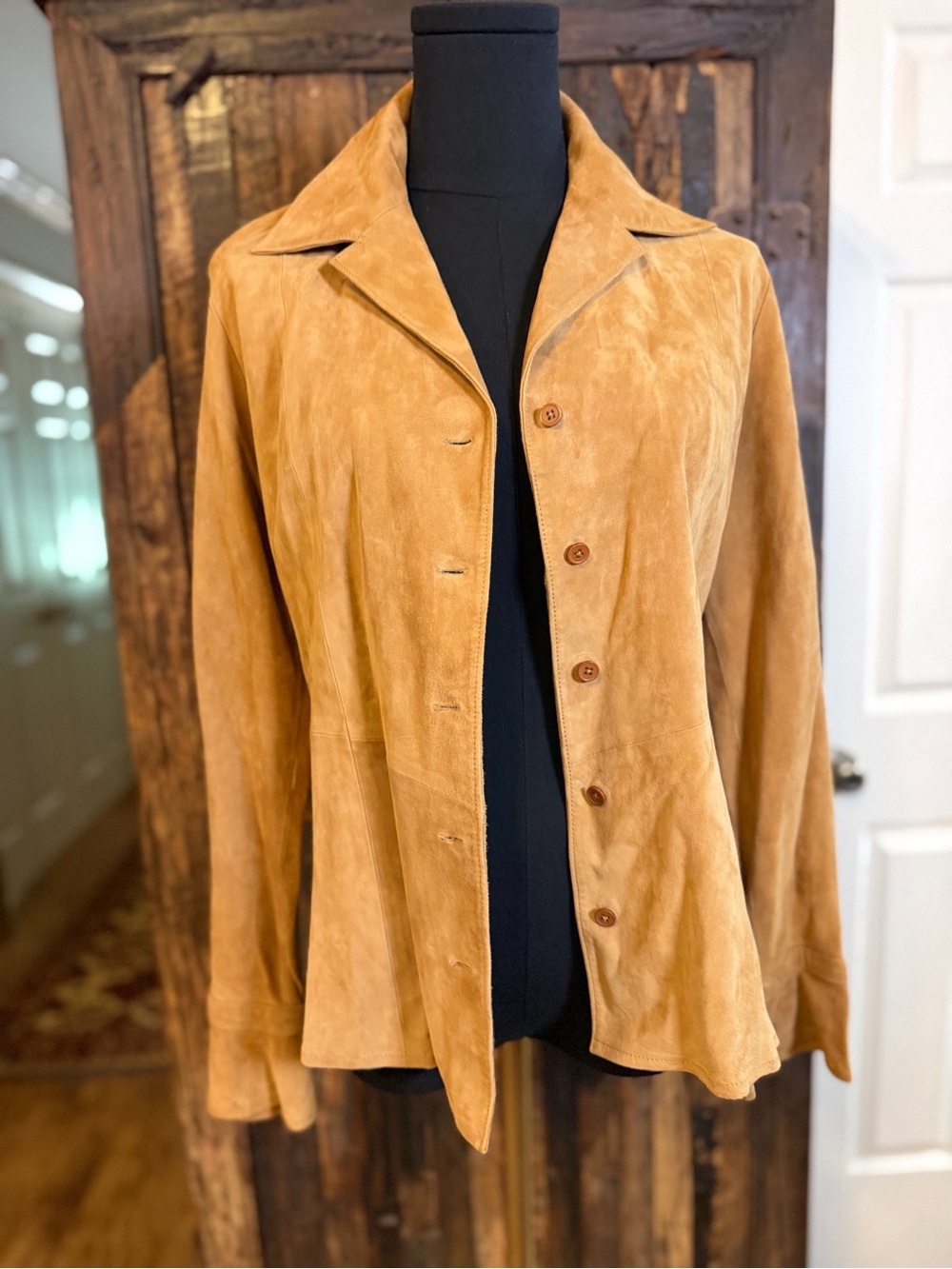 Vintage Harold’s 100% Goat Suede Jacket S Camel Tan Leather Y2K luxe old money